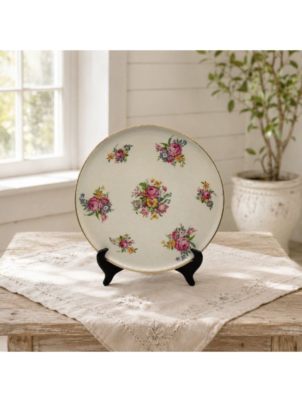 Floral Round Cake Plate Royal Tudor Ware Barker Bros England Vintage 11"